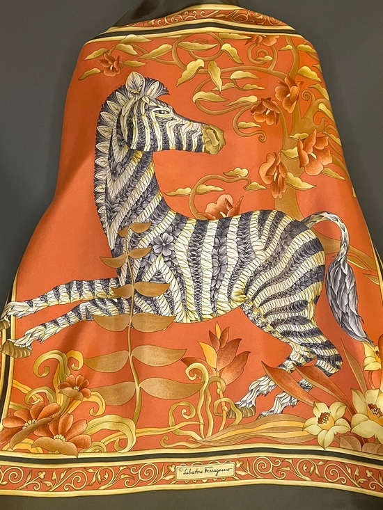 Salvatore Ferragamo Accessories - Gorg Salvatore Ferragamo Silk Scarf Zebra with Floral Stripes 34 In Exc Cond